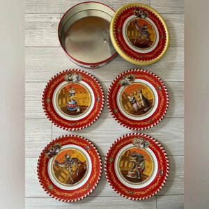 Restoration Hardware 10” Retro Metal Circus Theme Plates With Container and Lid